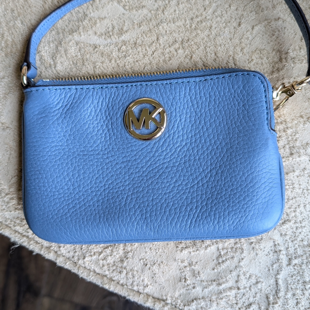 Michael Kors Sky Blue Wristlet with Gold Accents